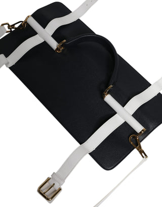 Bolso bandolera de cuero de becerro azul y blanco