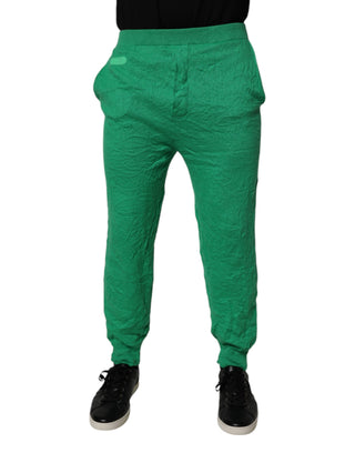 Pantalones casuales para hombre con cintura elástica de algodón verde