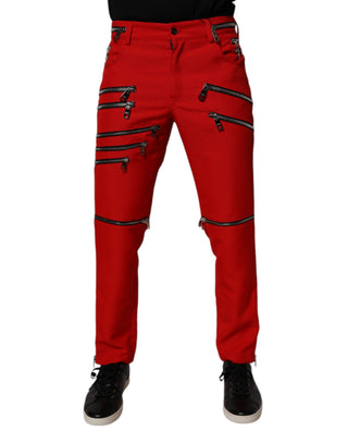 Rote gerade Hose mit Reißverschlussverzierungen