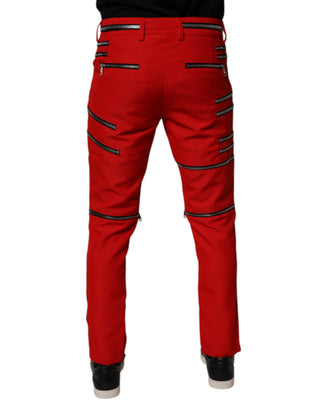 Rote gerade Hose mit Reißverschlussverzierungen