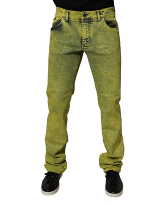Jeans de mezclilla ajustados para hombre de algodón elástico amarillo