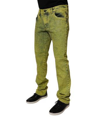 Jeans de mezclilla ajustados para hombre de algodón elástico amarillo