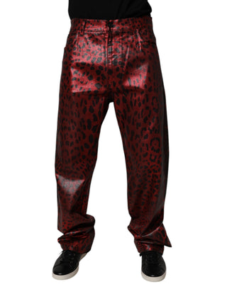 Rote Leopard Baumwolle Gerade Herren Jeans