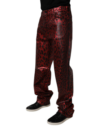 Rote Leopard Baumwolle Gerade Herren Jeans