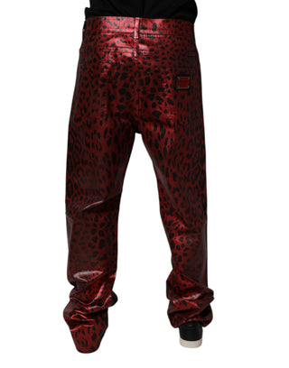 Rote Leopard Baumwolle Gerade Herren Jeans