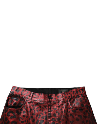 Rote Leopard Baumwolle Gerade Herren Jeans