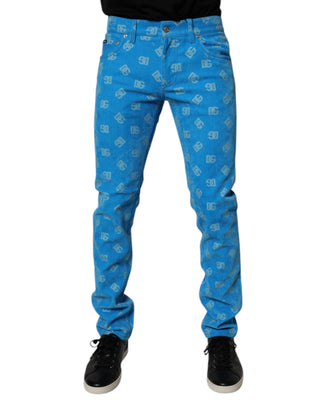 Blaue Logo Monogramm Baumwoll-Röhrenjeans
