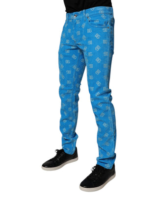 Blaue Logo Monogramm Baumwoll-Röhrenjeans