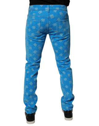 Blaue Logo Monogramm Baumwoll-Röhrenjeans