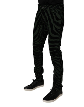 Jeans de mezclilla ajustados de algodón con rayas negras y verdes