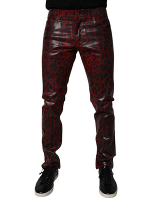 Rote Leopard-Baumwoll-Röhrenjeans für Herren