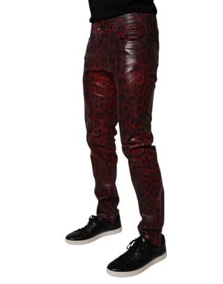 Rote Leopard-Baumwoll-Röhrenjeans für Herren