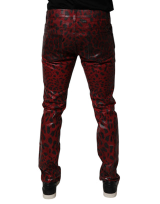Rote Leopard-Baumwoll-Röhrenjeans für Herren