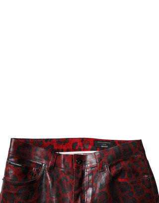 Rote Leopard-Baumwoll-Röhrenjeans für Herren
