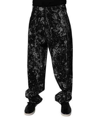 Herrenjeans aus Baumwolle mit geradem Bein, schwarz, Batik-Muster