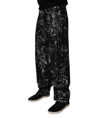 Herrenjeans aus Baumwolle mit geradem Bein, schwarz, Batik-Muster