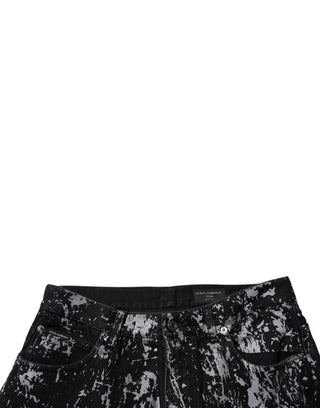 Herrenjeans aus Baumwolle mit geradem Bein, schwarz, Batik-Muster