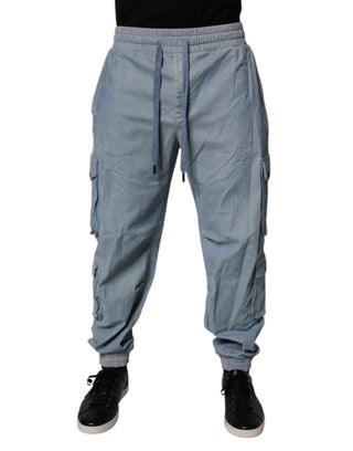 Hellblaue Baumwoll-Jogger-Cargohose für Herren aus Denim
