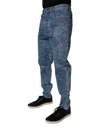 Jeans de mezclilla ajustados para hombre de algodón teñidos con nudos azules