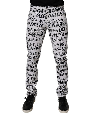 White Cotton Logo Print Skinny Denim Jeans