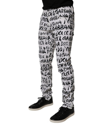 White Cotton Logo Print Skinny Denim Jeans