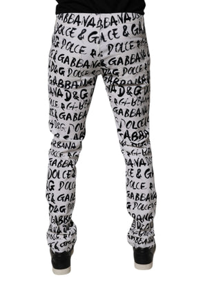 White Cotton Logo Print Skinny Denim Jeans