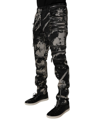Dark Gray Tie Dye Cotton Skinny Zip Denim Jeans