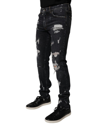 Schwarze, zerrissene Skinny-Jeans aus Baumwolle für Herren