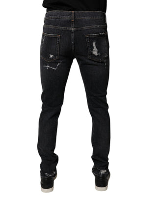Schwarze, zerrissene Skinny-Jeans aus Baumwolle für Herren