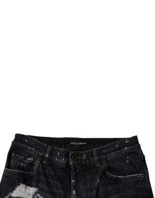 Schwarze, zerrissene Skinny-Jeans aus Baumwolle für Herren