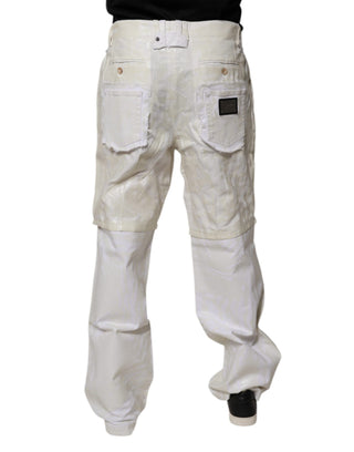 Jeans de mezclilla rectos para hombre de lino blanco de cintura media
