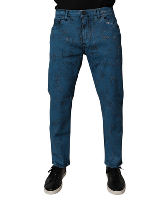 Jeans de mezclilla ajustados para hombre de algodón teñidos con nudos azules