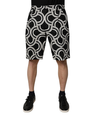 Black White Linen Bermuda Shorts