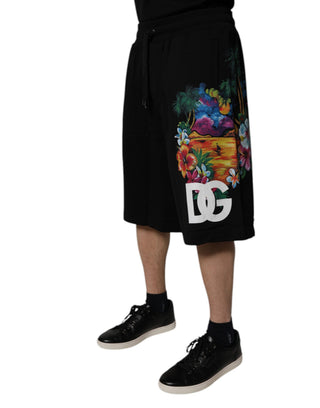 Bermudashorts aus schwarzer Baumwolle mit Blumen-Logoprint