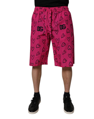 Pinke Baumwoll-Bermudashorts mit Herz-Print