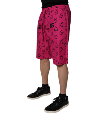 Pinke Baumwoll-Bermudashorts mit Herz-Print