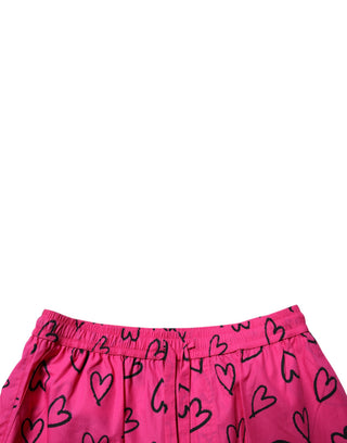 Pinke Baumwoll-Bermudashorts mit Herz-Print