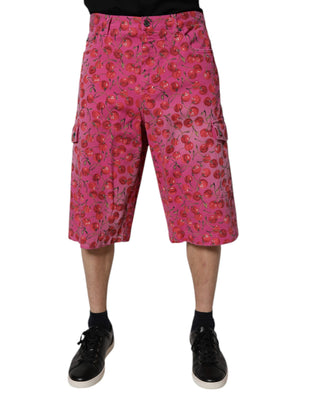 Pinke Cargo-Baumwoll-Shorts mit Kirschmuster