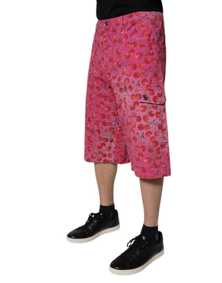 Pinke Cargo-Baumwoll-Shorts mit Kirschmuster