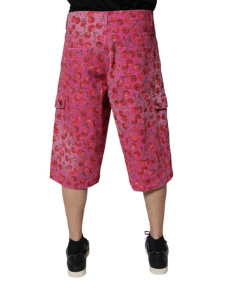 Pinke Cargo-Baumwoll-Shorts mit Kirschmuster
