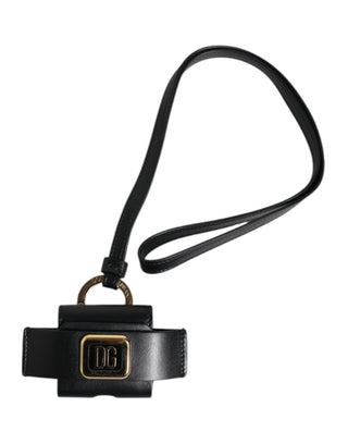 Black Leather Strap Gold Metal Logo Plaque Airpods Case