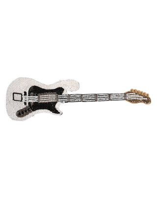 Gitarren-Ansteckbrosche aus Goldmessing mit Logo und Perlenbesatz