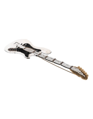 Gitarren-Ansteckbrosche aus Goldmessing mit Logo und Perlenbesatz