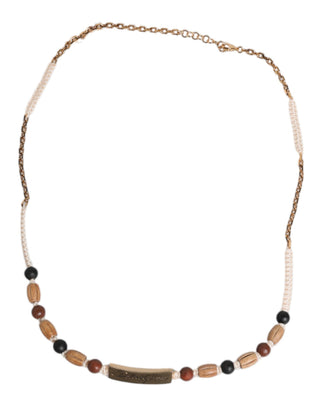 Collar con colgante de cuentas de madera y logo dorado negro  