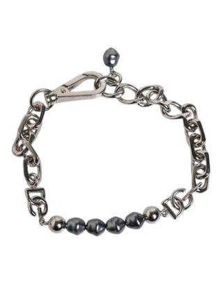 Pulsera de perlas grises con logo y cierre de langosta en tono plateado