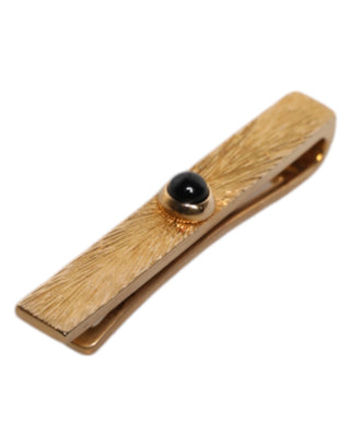 Barra para corbata de latón dorado con zafiro negro  