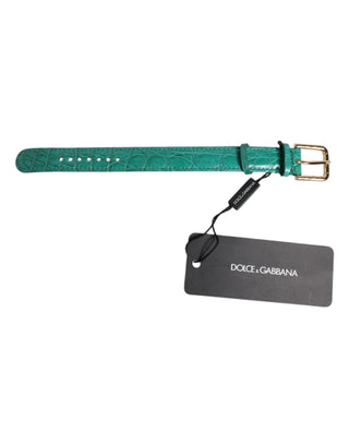 Brazalete de cuero exótico verde con hebilla metálica dorada  