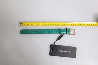 Brazalete de cuero exótico verde con hebilla metálica dorada  