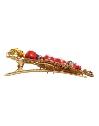 Mehrfarbige Frühlings-Haarspange CARRETTO aus goldfarbenem Messing und Kristall