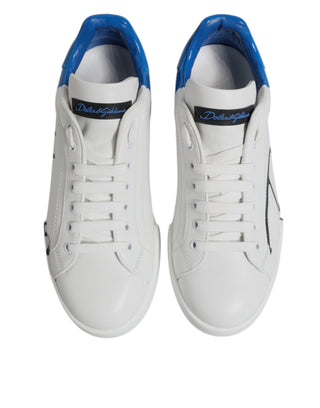Weiße blaue Leder-Logo-Low-Top-Sneakers
